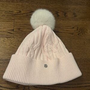 Lululemon Athletica Light Pink Cable Knit Hat with Pom Brand New